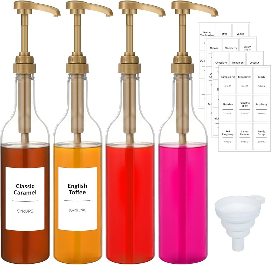 Bokon Coffee Syrup Dispenser 25.4 oz 750 ml Drinking Syrup Pump Bottles with Comprehensive Label ... | Amazon (US)