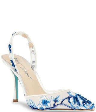 Blue by Betsey Johnson Patch Mesh Beaded Floral Applique Slingback Pumps | Dillard's