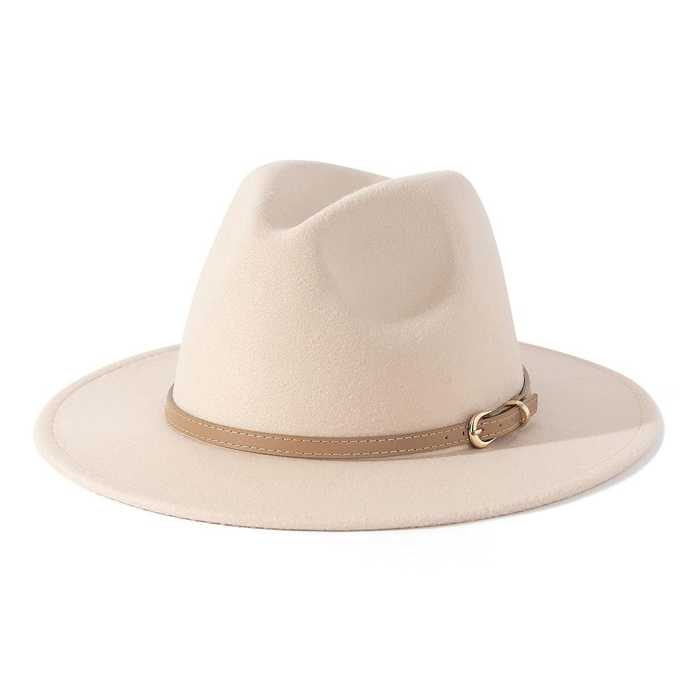 Lisianthus Women Classic Felt Fedora Wide Brim Hat with Belt Buckle | Amazon (US)