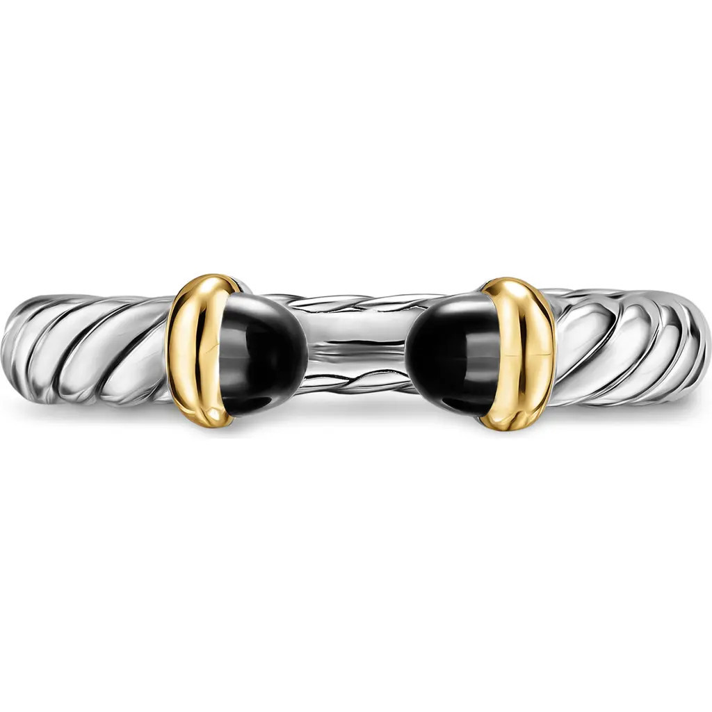 David Yurman Petite Cable Open Ring in Sterling Silver with 14K Yellow Gold, 3.4mm in Black Onyx at Nordstrom, Size 8 | Nordstrom