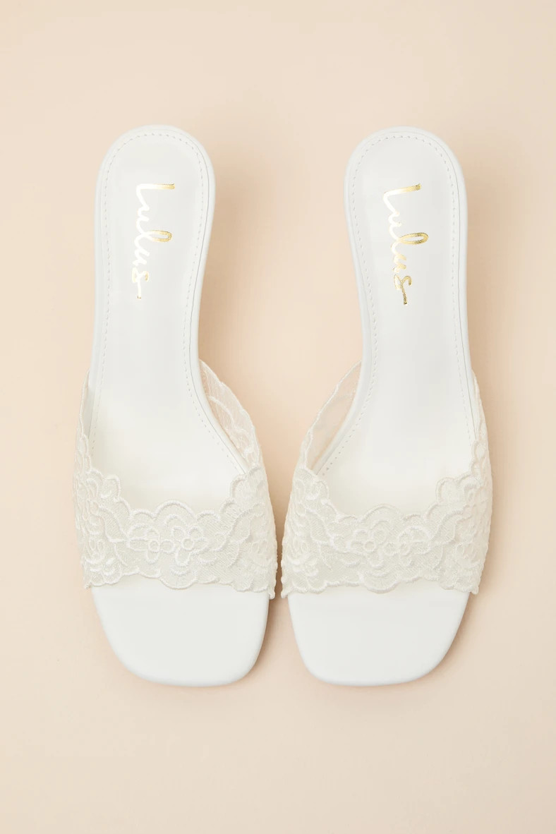 Chanel White Lace Kitten Heel Slide Sandals | Lulus