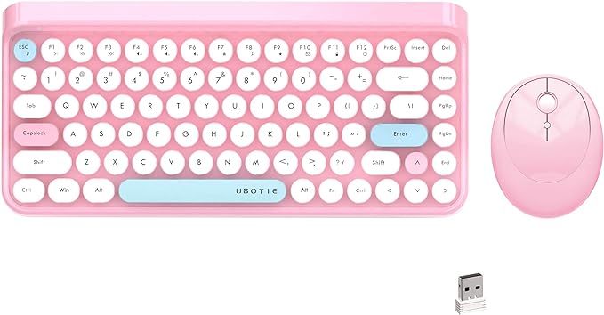 UBOTIE 84Keys Colorful Wireless Computer Keyboard and Mice Combos, Mini Compact Retro Typewriter ... | Amazon (US)