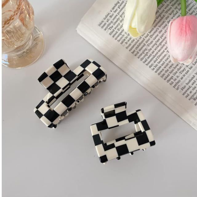 2Pcs Hair Claw Clips for Thick Hair Fashion Hair Clamps Styling Accessories Black/White Checkered St | Amazon (US)