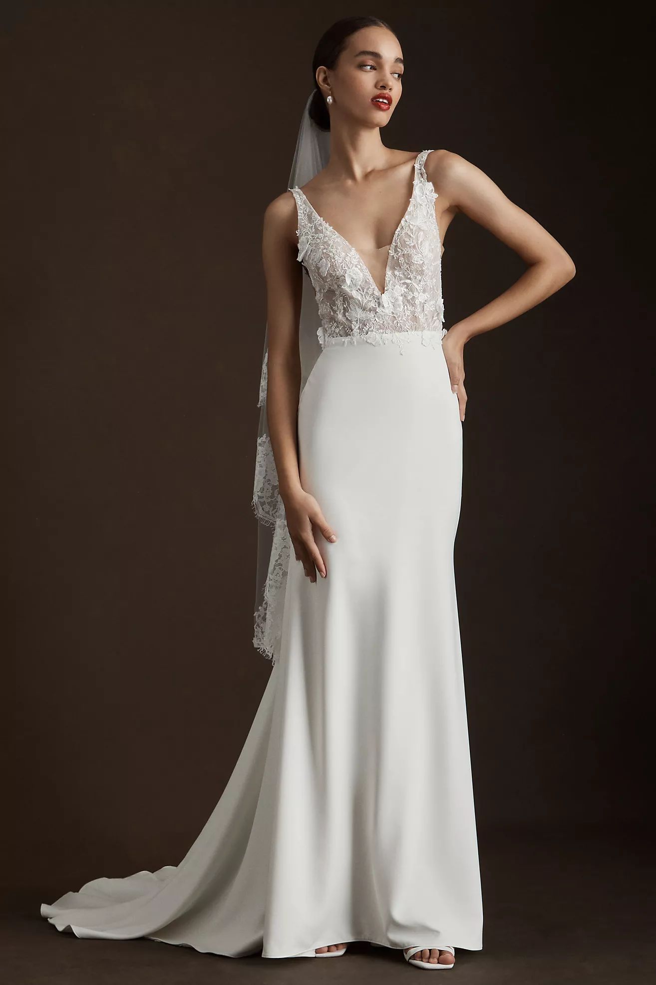 Wtoo by Watters Skylar V-Neck Floral Lace A-Line Wedding Gown | Anthropologie (US)