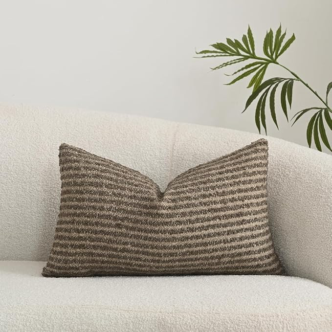 Textured Boucle Lumbar Pillow Covers 12x20 Inch Accent Striped Rectangle Pillow Cases Cozy Decora... | Amazon (US)
