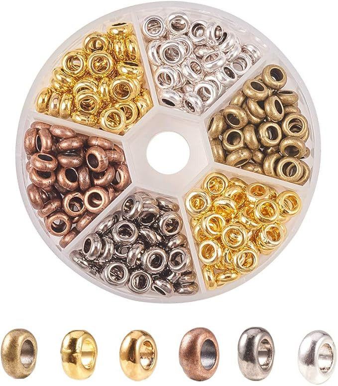PH PandaHall 300pcs 6 Colors Large Hole Spacer Beads 7mm Tibetan European Spacers Rondelle Loose ... | Amazon (US)