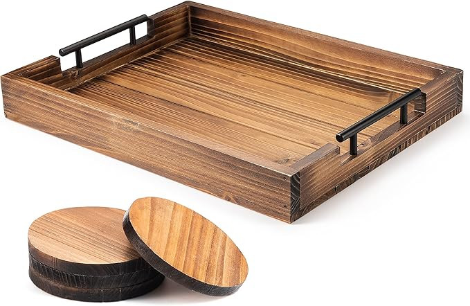 Ottoman Tray | Coffee Table Tray Decorative, Serving Tray with Handles - 17x13 Inch Wood Tray for... | Amazon (US)