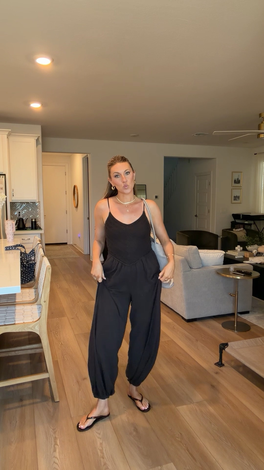 Obsessed with this comfy fit! Wearing a small in the jumpsuit! Got my true size in the sandals

#LTKootd
