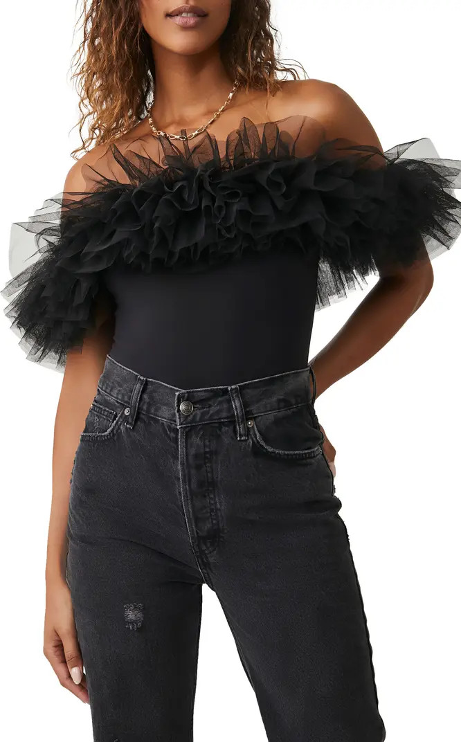 Free People Big Love Tulle Accent Sleeveless Bodysuit | Nordstrom | Nordstrom