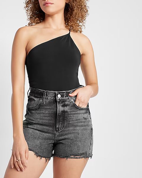 Super High Waisted Raw Hem Mom Jean Shorts | Express