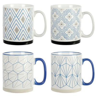 Mr. Coffee Parkmill 17oz 4 Piece Stoneware Coffee Mug Set in Assorted Designs | Target