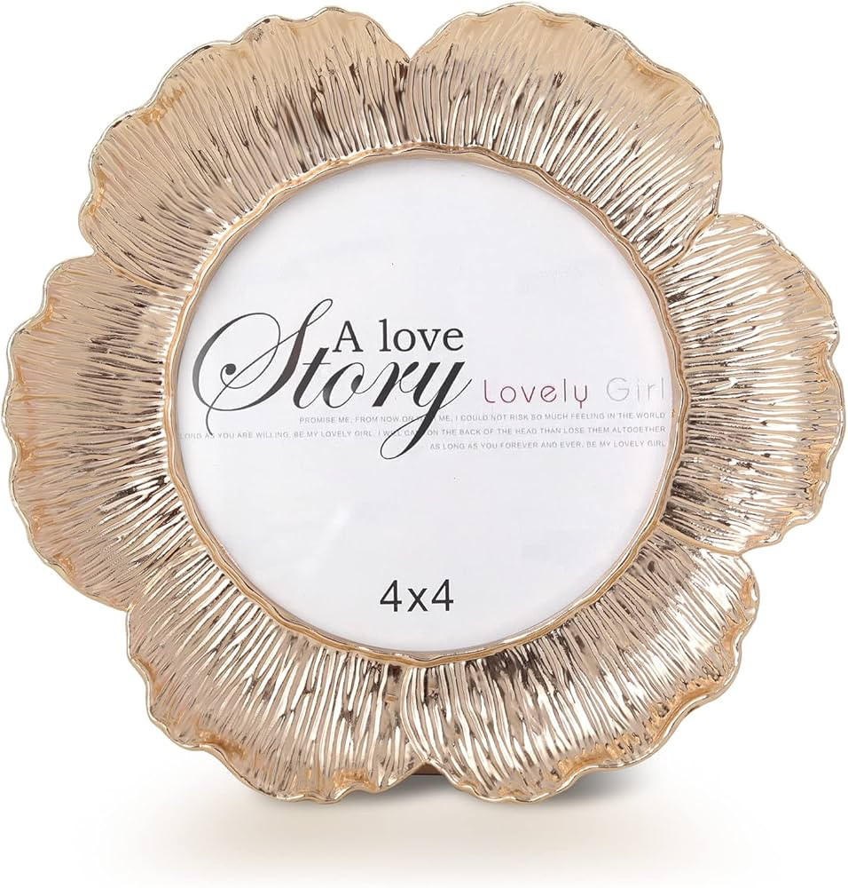 SWTHONY Round Floral Rose Gold Picture Frame, 4x4 Circular Flower Shaped Photo Frame with High De... | Amazon (US)