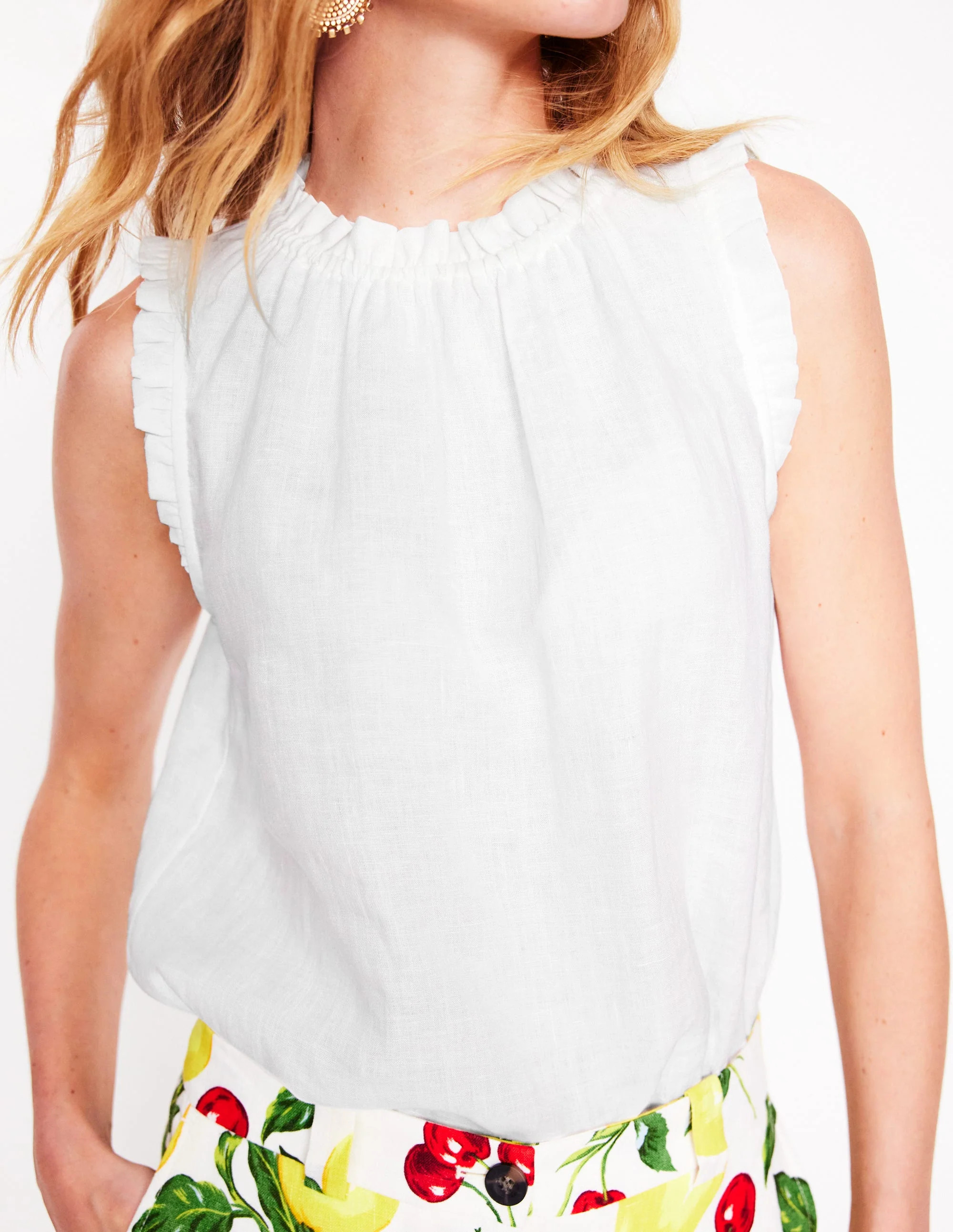 Sophie Ruffle Linen Top-White | Boden (US)
