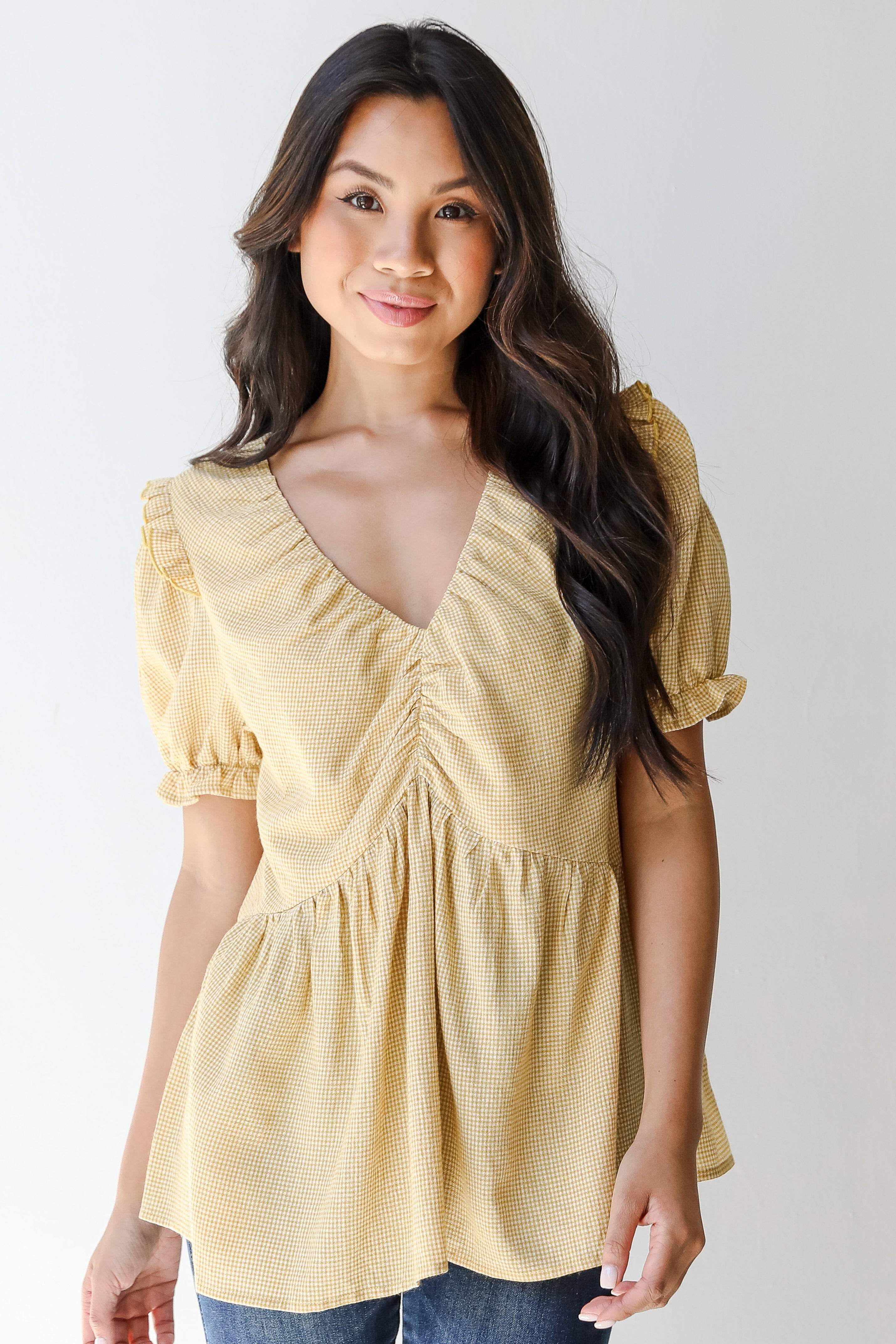 Perfect Match Gingham Babydoll Blouse | Dress Up