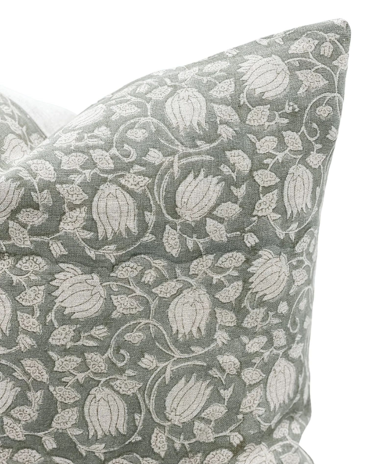 Designer Grey Green Floral Design on Natural Linen Pillow Cover, Sage Green Pillow Cover, Boho Pi... | Etsy (US)