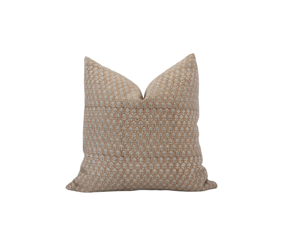 VINATA Warm Brown Floral Pillow Cover Brown Block Print Pillow Farmhouse Floral Linen Pillow Brow... | Etsy (US)