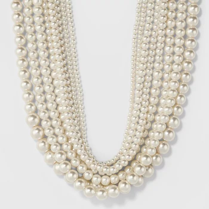 Short Faux Pearl Multi Row Necklace - A New Day™ White | Target