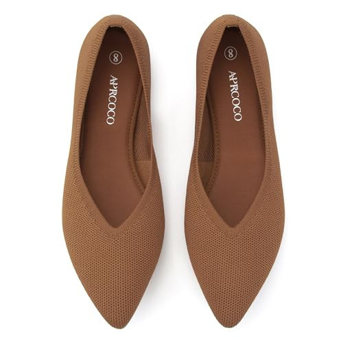AprCoco Womens Ballet Pointed Toe Knit Flats Lightweight Washable Slip On Flats Shoes for Women Comfort Work Dressy,Size 10，Brown | Amazon (US)