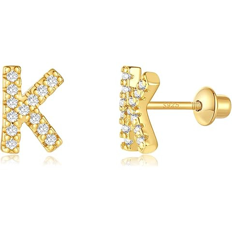 PAVOI 14K Gold Plated 925 Sterling Silver Cubic Zirconia Initial Letter Stud Earrings for Women |... | Amazon (US)