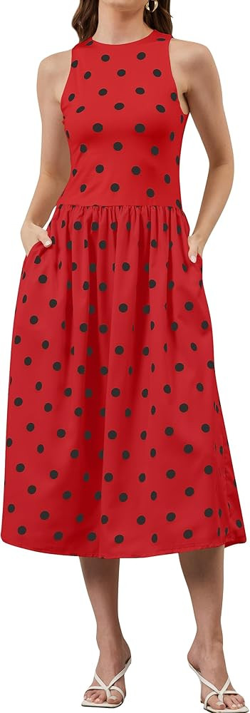 TERIVEEK Women Summer Sleeveless Midi Dress Casual High Neck Patchwork Tank Sundress Flowy Boho A... | Amazon (US)