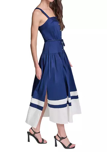 Women's Cotton Midi Dress with Contrast Border | Belk