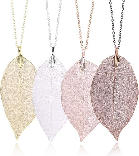 Leaf Long Pendant Necklace Handmade Trendy Filigree Bohemian Jewelry for Women | Amazon (US)