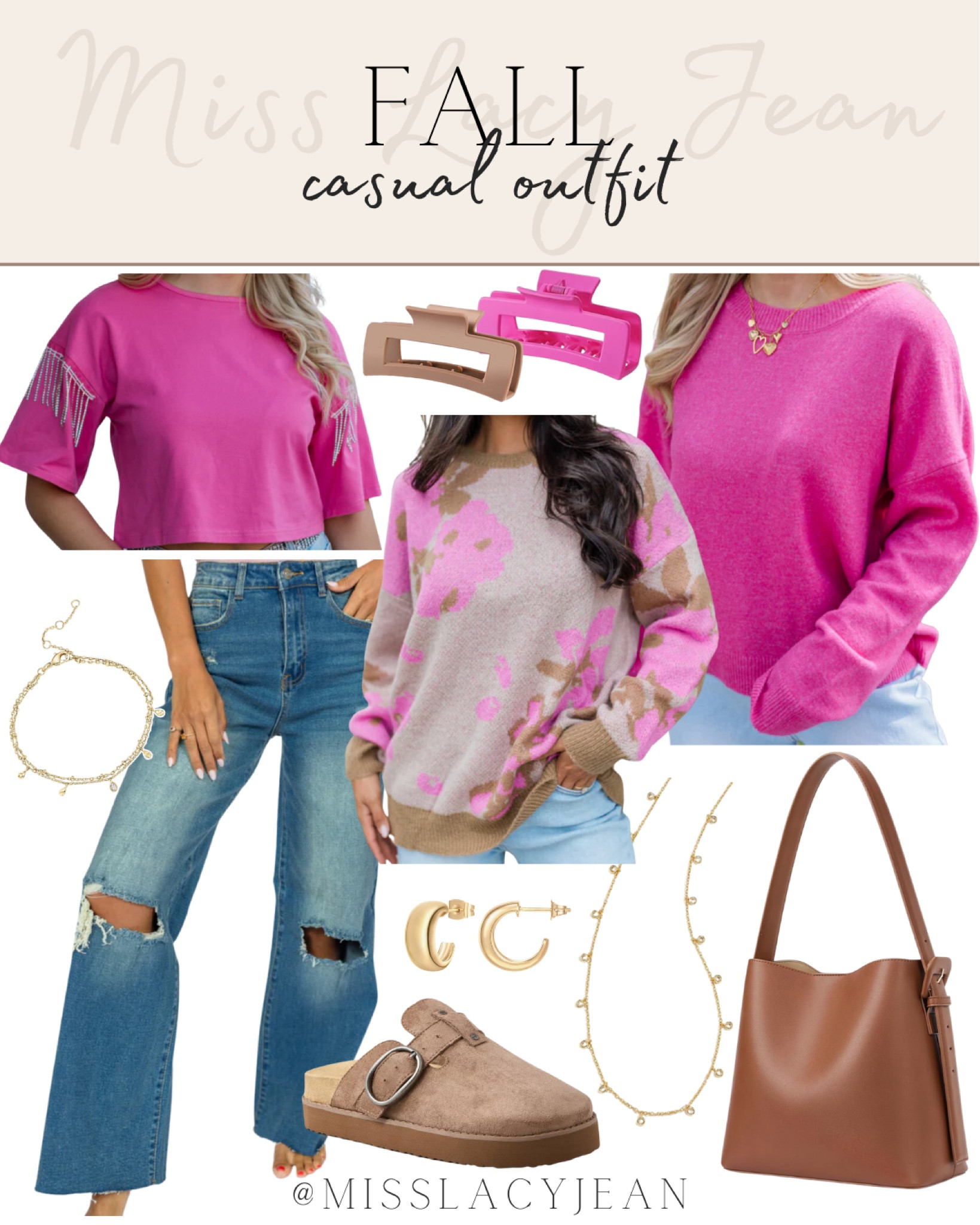 Fall outfits include sweaters, pink top, jeans, bag, mules, jewelry, hair claw.

Fall outfit, everyday outfit, pink outfit

#LTKShoeCrush #LTKFindsUnder50 #LTKStyleTip