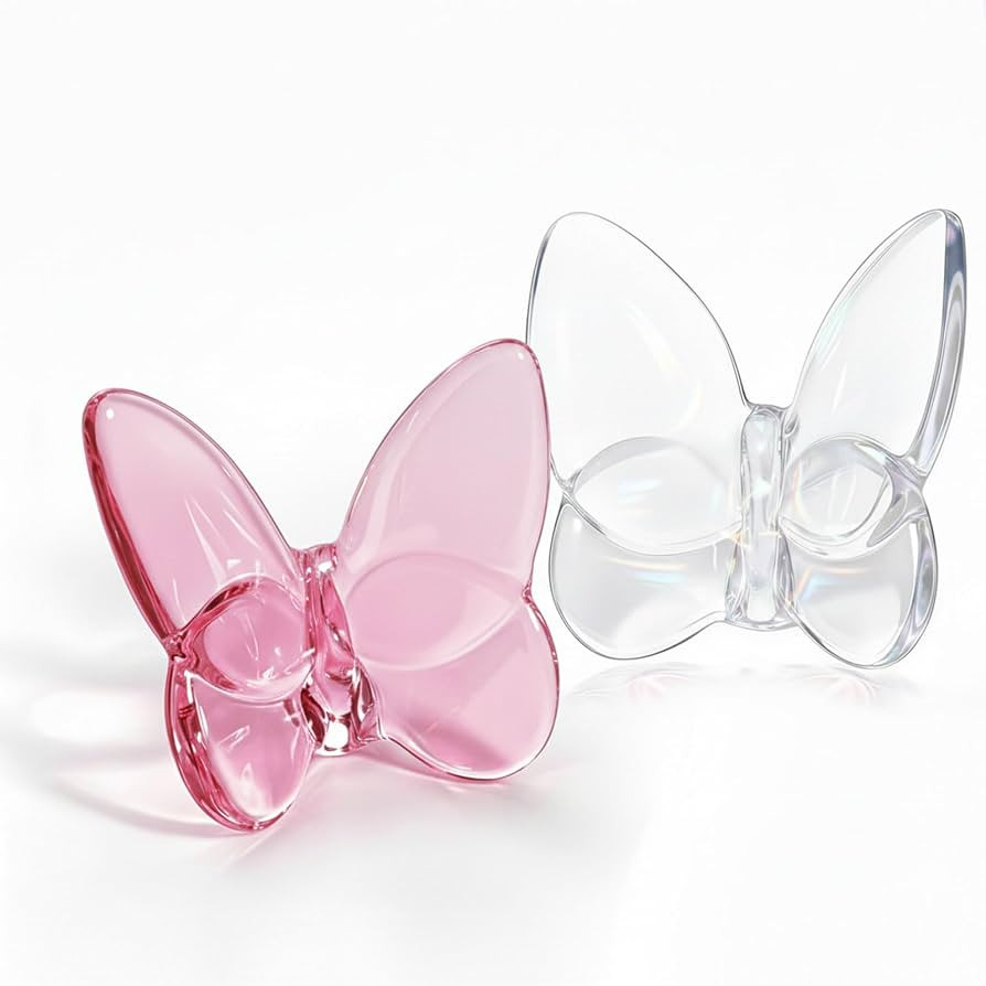 2 Pack Glass Butterfly Figurines, Crystal Butterflies Desk Decor Pink Clear | Amazon (US)