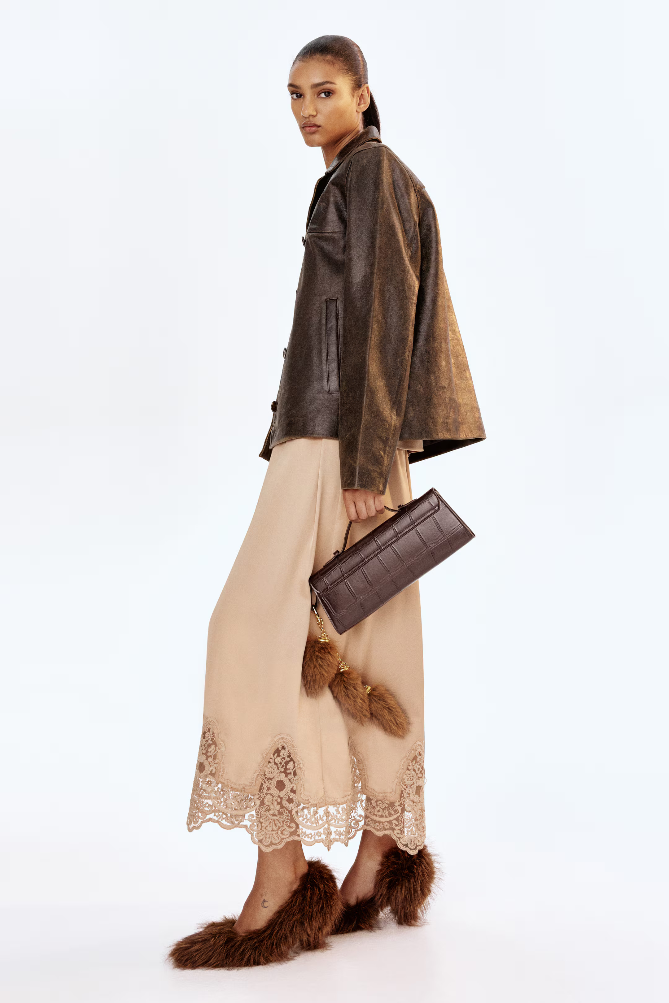 Lace-Trimmed Satin Skirt - Beige - Ladies | H&M US | H&M (US + CA)