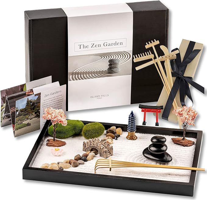 Island Falls Home Zen Garden Kit 11x8in Beautiful Premium Japanese Mini Rock Garden Gift Set. Hom... | Amazon (US)