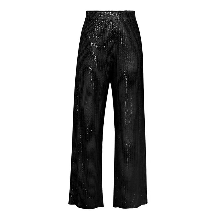 Women High Waist Sequin Pants Wide Legs Glitters Trousers Loose Straight Leg Sparkle Pants Street... | Walmart (US)