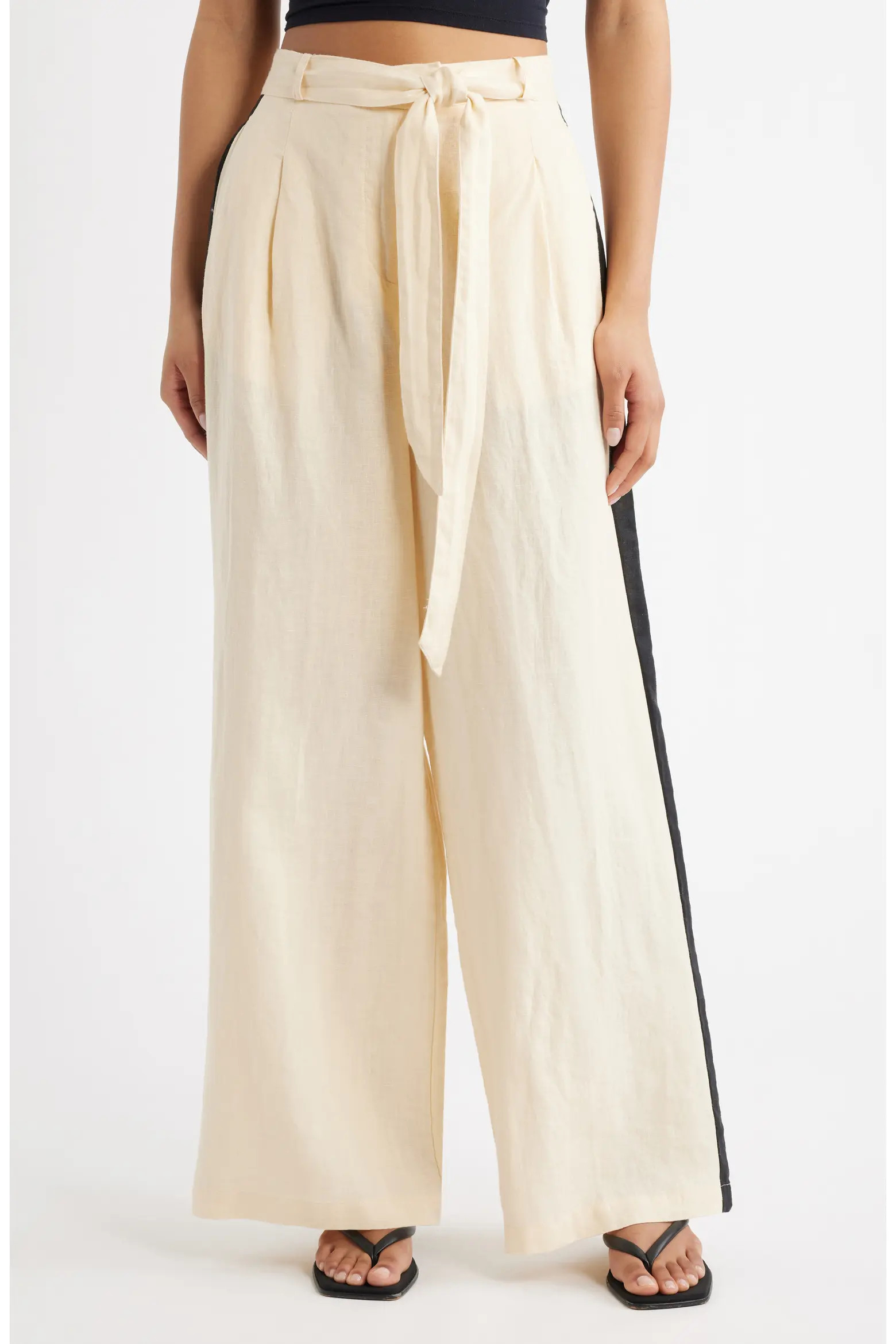 MANGO Side Stripe Linen Drawstring Pants (Women) | Nordstrom | Nordstrom