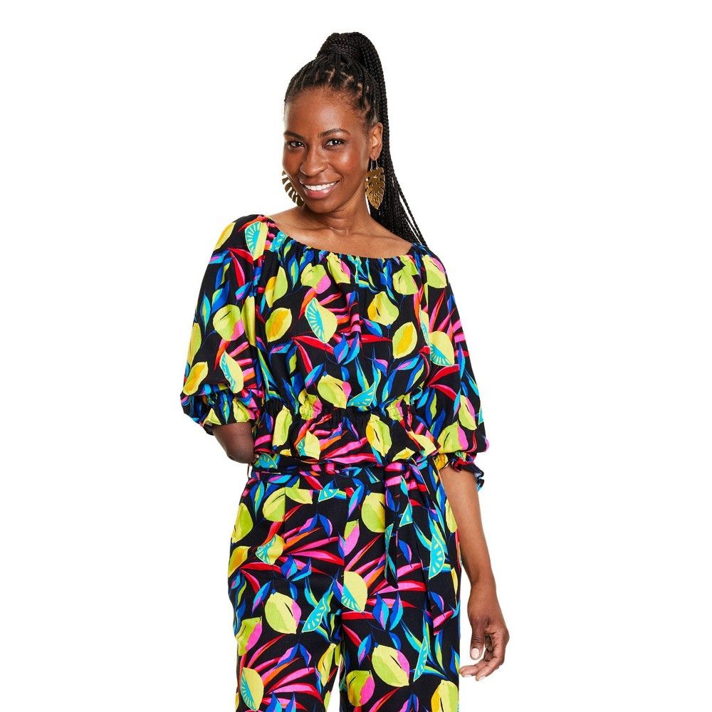 Women's Lemon Print Bardot Top - Tabitha Brown for Target Black XS | Target