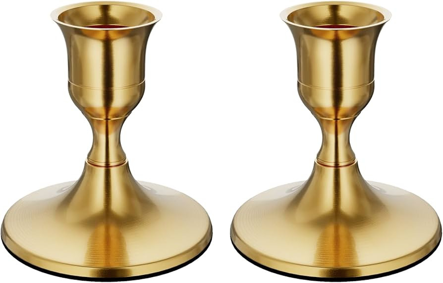 Brass Gold Taper Candle Holders Set of 2, Vintage Metal Candlestick Holders for Dinner Room Table... | Amazon (US)