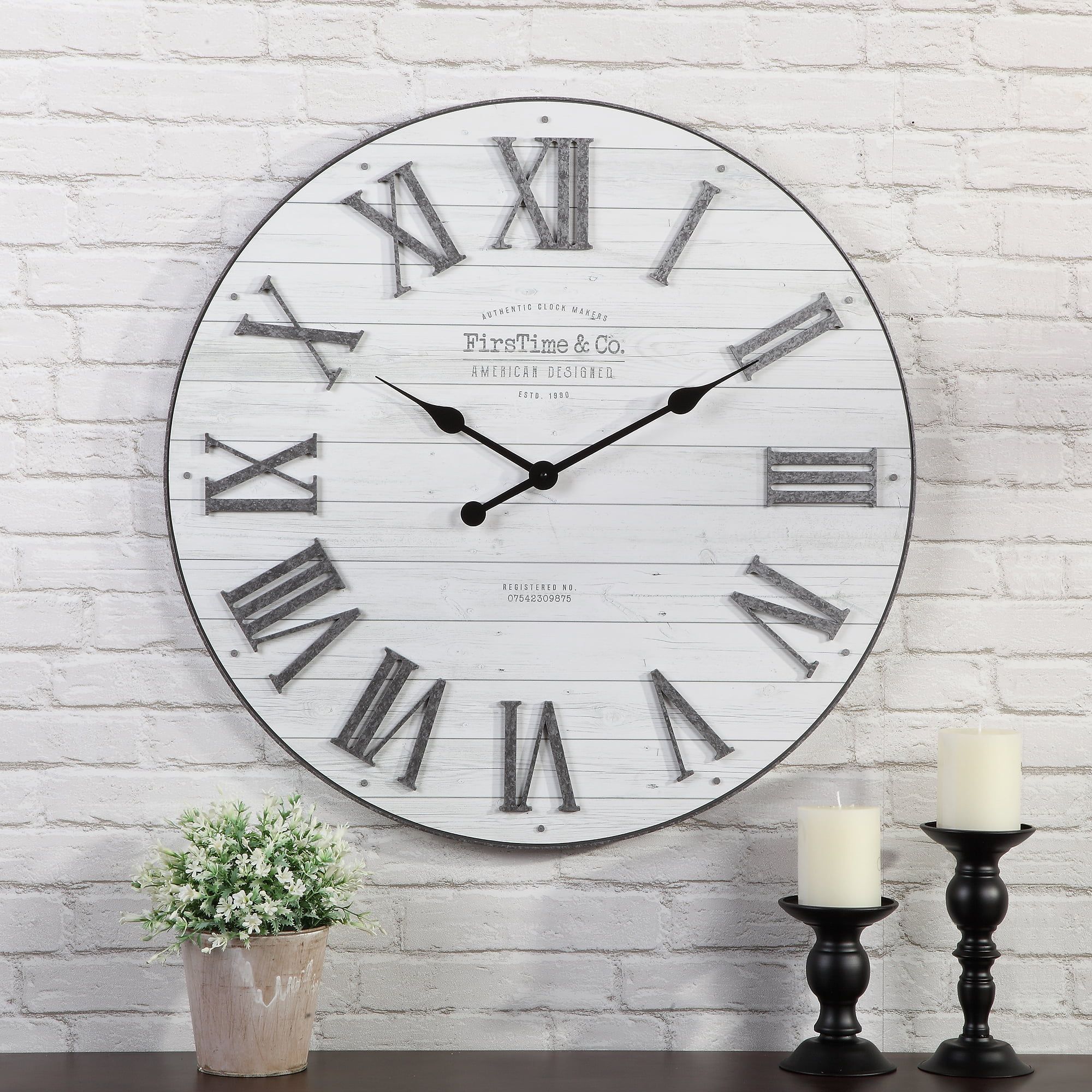 FirsTime & Co.® Emmett Farmhouse Shiplap Wall Clock, American Designed, Silver Galvanized, 27 x ... | Walmart (US)