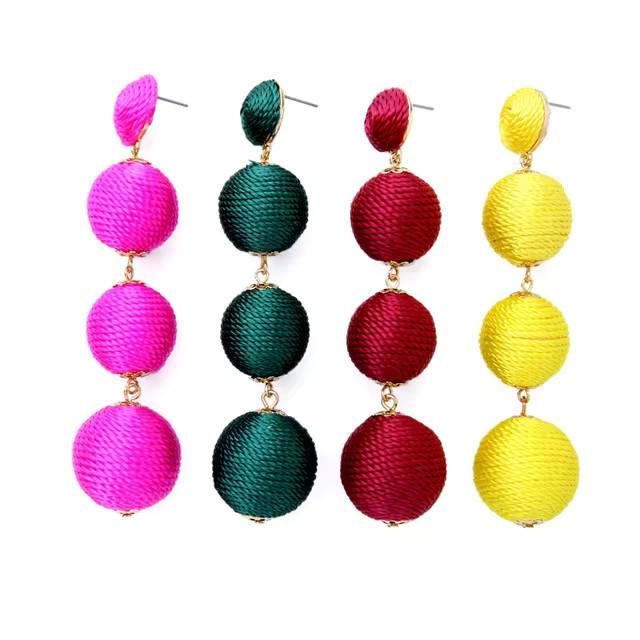 Bulk Price 4 Colors Pom Pom Ball Ethnic Earrings 2017 Fashion Handmade Long Drop Earrings Allibab... | AliExpress (US)