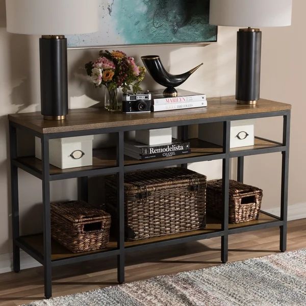 Baxton Studio Rustic Brown Wood and Black Metal Console Table | Bed Bath & Beyond