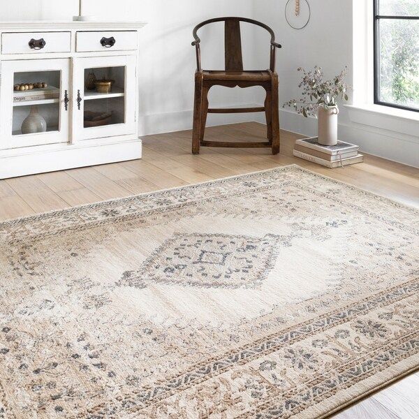 Alexander Home Josefina Diamond Medallion Traditional Rug - 6'7" x 9'2" - OATMEAL / IVORY | Bed Bath & Beyond