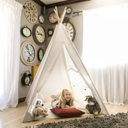 Best Choice Products 6ft White Teepee Tent Kids Indian Canvas Playhouse Sleeping Dome w/ Carrying Ba | Walmart (US)