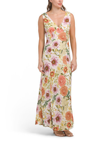 Linen Blend Sleeveless Floral Maxi Dress For Women | TJ Maxx