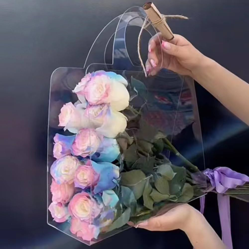 Clear Flower Bags with Handles for Bouquets Florist Shop Packaging Supplies 10 Pcs Valentine's Da... | Amazon (US)