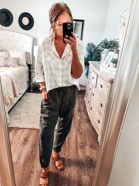 Khaki and white plaid shirt fits relaxed, great for layering. TENCEL olive joggers fits tts wearing a medium with Vince Camuto low block heel from Amazon 

Jogger outfit, casual chic, casual outfit, teacher outfit, sale, back to school, backpack, amazon fashion, Banana Republic, over 40 fashion 



#LTKsalealert #LTKunder50 #LTKstyletip