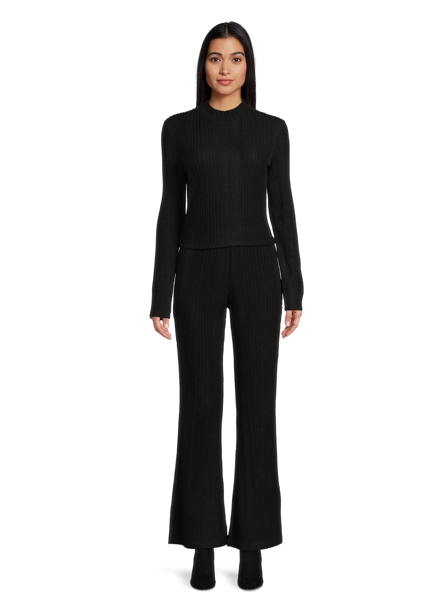 No Boundaries Juniors Ribbed Mock Neck Top and Pants Set, 2-Piece, Sizes XS-XXXL | Walmart (US)