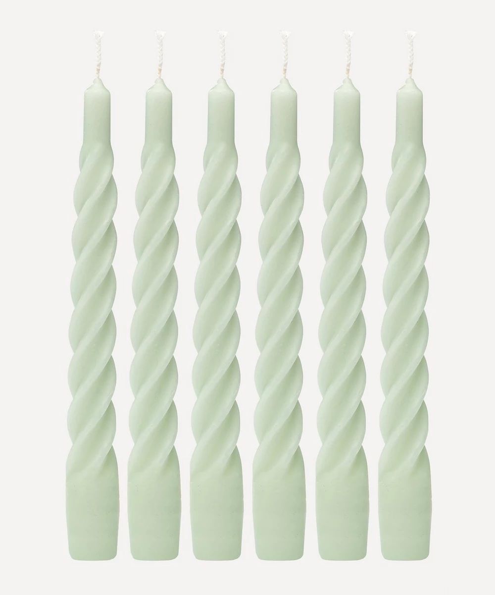 Matte Light Green Twisted Candles Set of Six | Liberty London (UK)