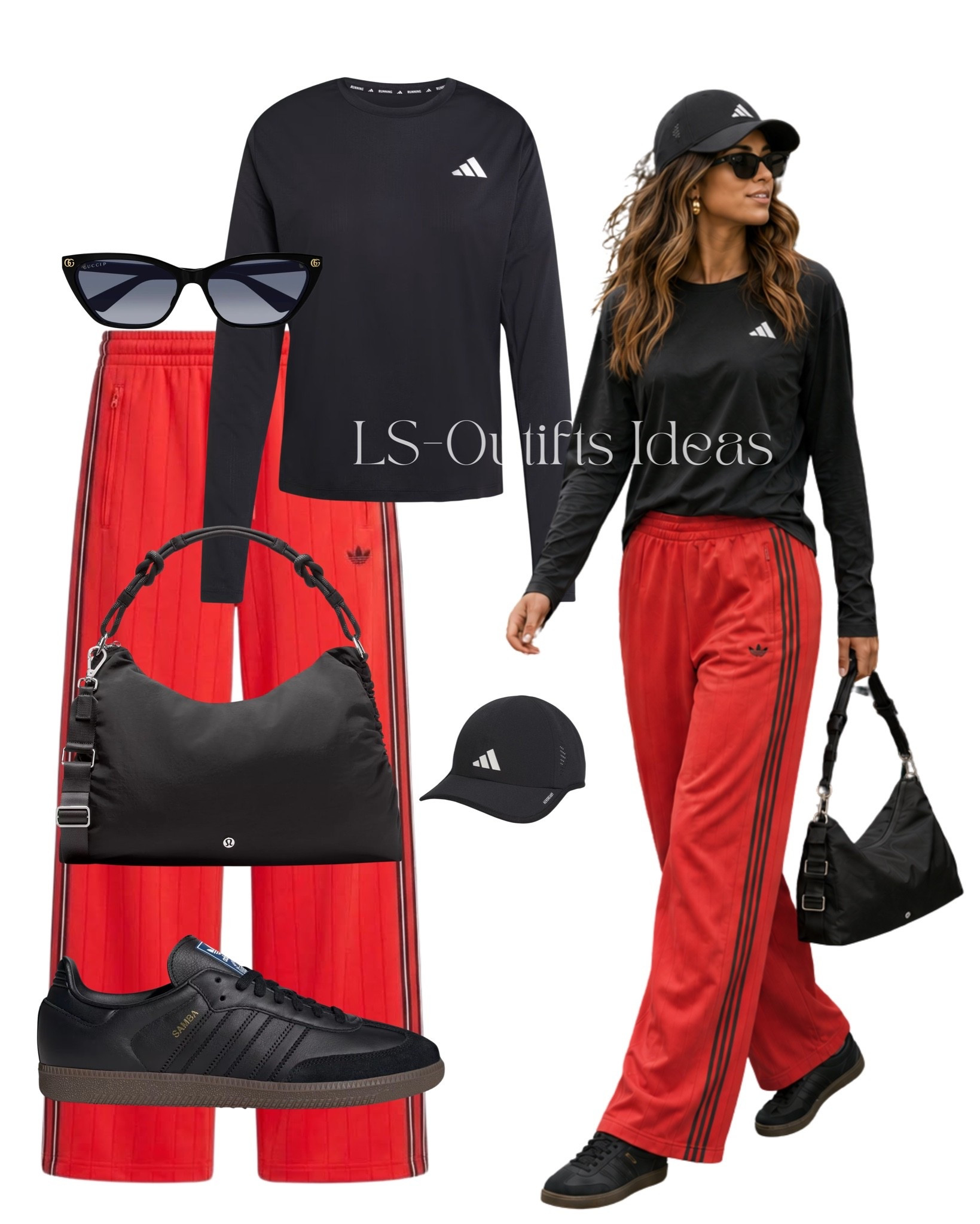 Sporty chic with a Parisian twist ❤️🖤 Red wide-leg track pants, a sleek black top, Sambas, and statement accessories the perfect elevated athleisure look for coffee runs and casual weekends.

#SportyChic #AthleisureStyle #AdidasOutfit #SambaStyle #RedTrackPants #CasualStreetStyle #CoffeeRunOutfit #FallOutfitIdeas #OutfitInspiration #OOTD
