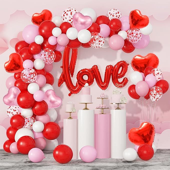 113PCS Valentine's Day Balloon Garland Arch Kit, 42" Love Foil Balloons Red Pink White Confetti H... | Amazon (US)
