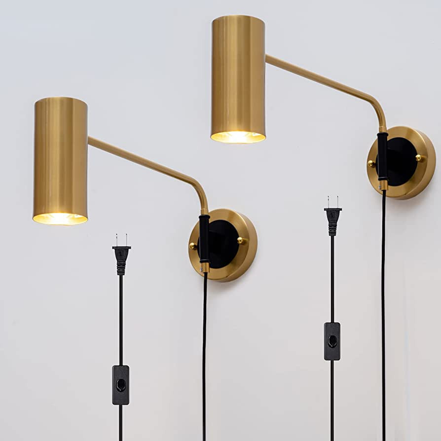 Gold Plug in Wall Sconce Adjustable Swing Arm Sconces Wall Lighting Brushed Brass Wall Mounted Li... | Amazon (US)
