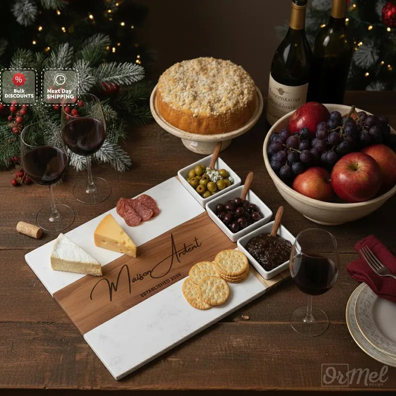 Personalized Charcuterie Board Set, Custom Marble Cheese Board with Bowls, Engraved Serving Tray ... | Etsy (US)