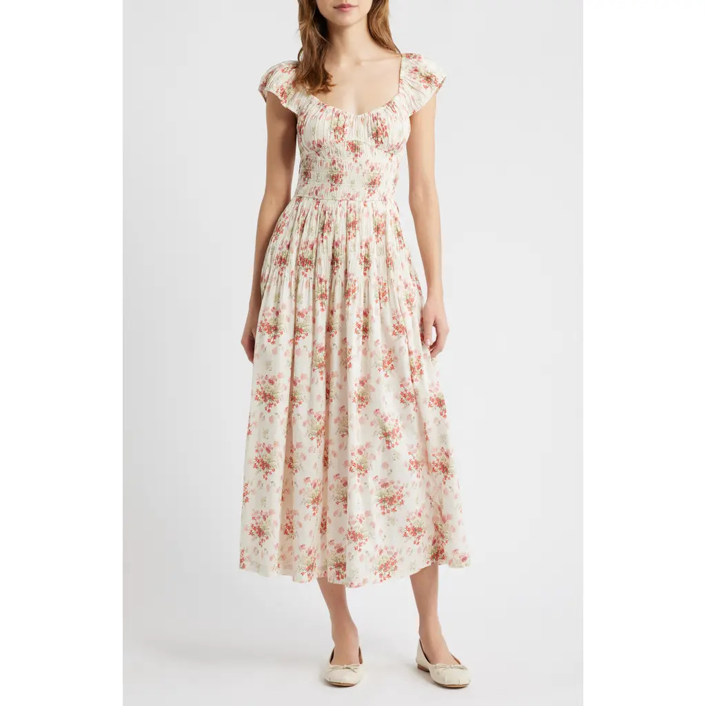 DÔEN Quinette Organic Cotton Voile Midi Dress in Lantana Floral at Nordstrom, Size Medium | Nordstrom