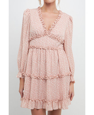 Women's Floral Ruffle Detail Mini Dress | Macy's